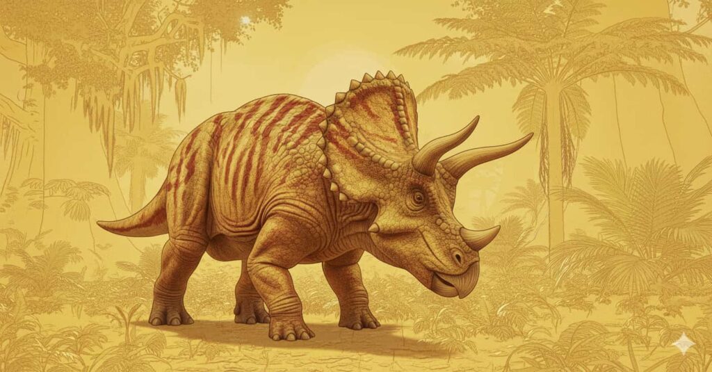 Triceratops dinosaur, Triceratops herbivore, Triceratops in park, Triceratops close-up, Triceratops grazing in a green park, Triceratops dinosaur educational experience, Triceratops for dinosaur safari tourism, Observing Triceratops in controlled habitat, Triceratops prehistoric creature for families.