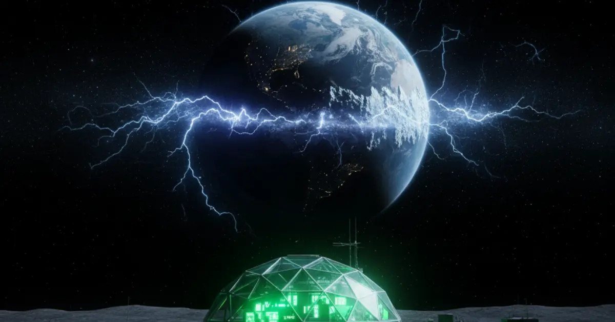 A visual concept of a frozen, sunless Earth drifting in dark space, with a small, illuminated biodome representing a last attempt at human survival