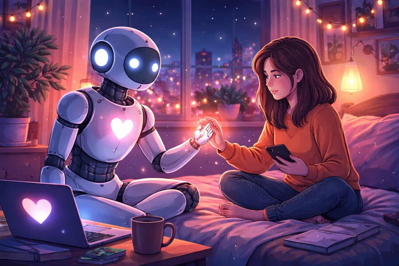 Illustration showing emotional reliance on AI for loneliness and the hidden risks of bonding with AI companions loneliness ai