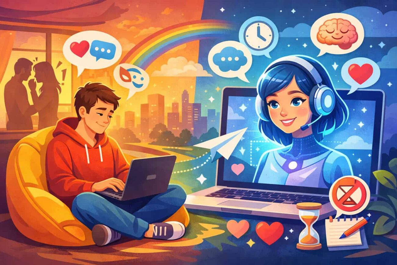 why humans feel less pressure talking to ai illustration curiouxify talking to ai how to talk with ai easily