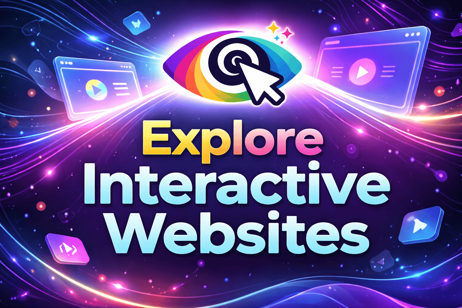 Colorful digital graphic representing interactive websites and creative web experiences on Curiouxify