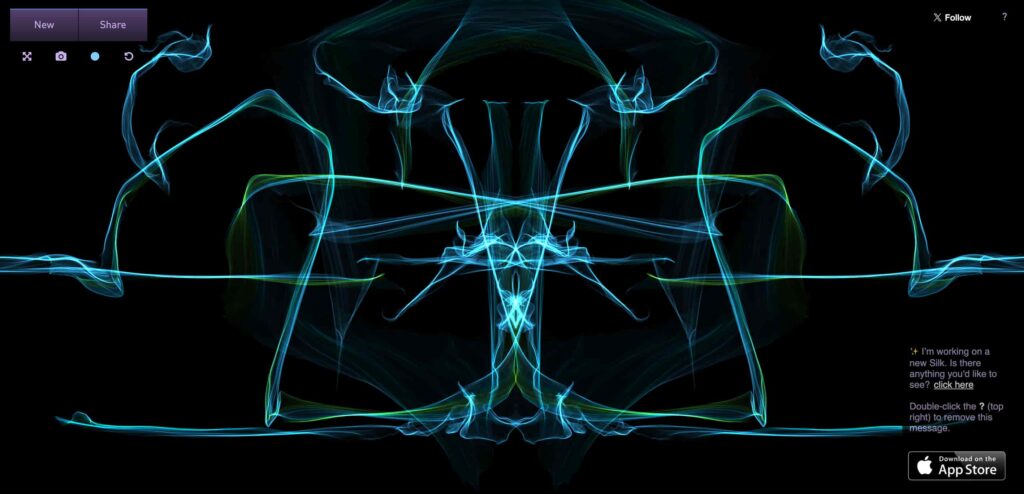 interactive art website creating flowing silk-like digital patterns with smooth mouse movements weavesilk website