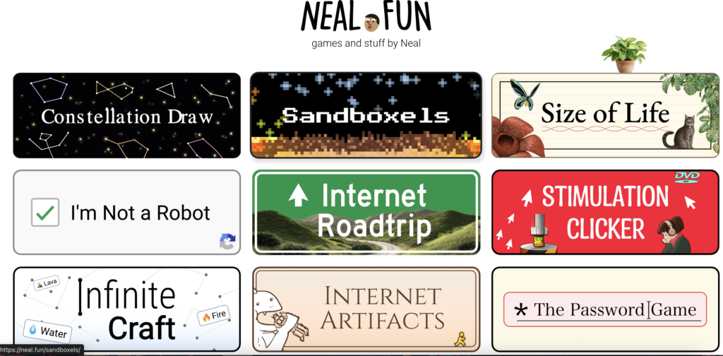 interactive fun website with engaging mini games and creative experiments by Neal Fun website like that free websites.