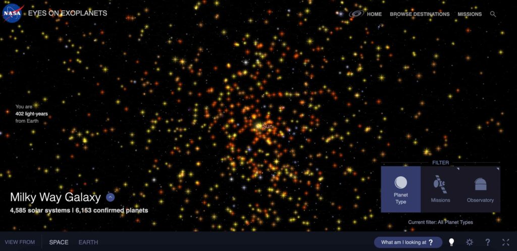 NASA interactive page example of scroll-based interactive websites with space visualization websites