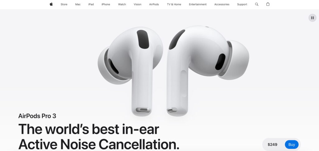 Apple AirPods Pro page example of scroll-based interactive websites with smooth animations best scrolling websites 