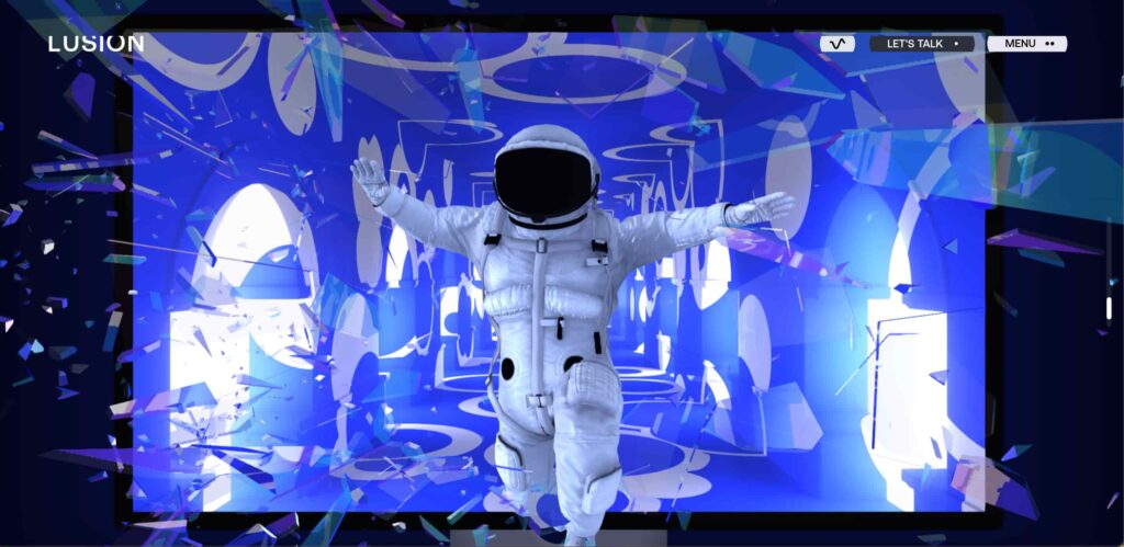 immersive web design example with 3D animation and interactive experience by Lusion website.