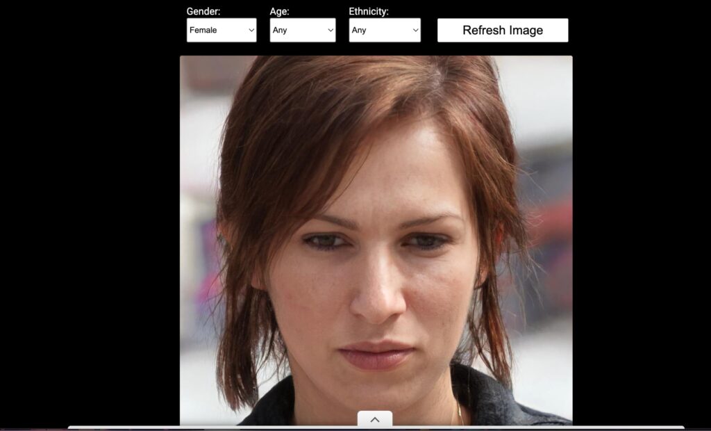 AI-generated human face example from dynamic websites that change every visit every visit change face