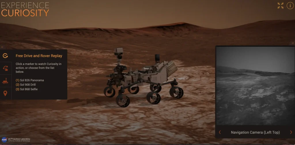 Geological rock formations and soil samples analyzed by the NASA Curiosity website rover to find evidence of past water on Mars.