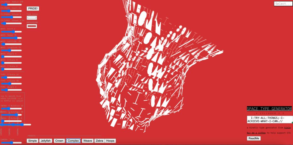 creative web design example with interactive typography and real time animation by Spacetype Generator websites