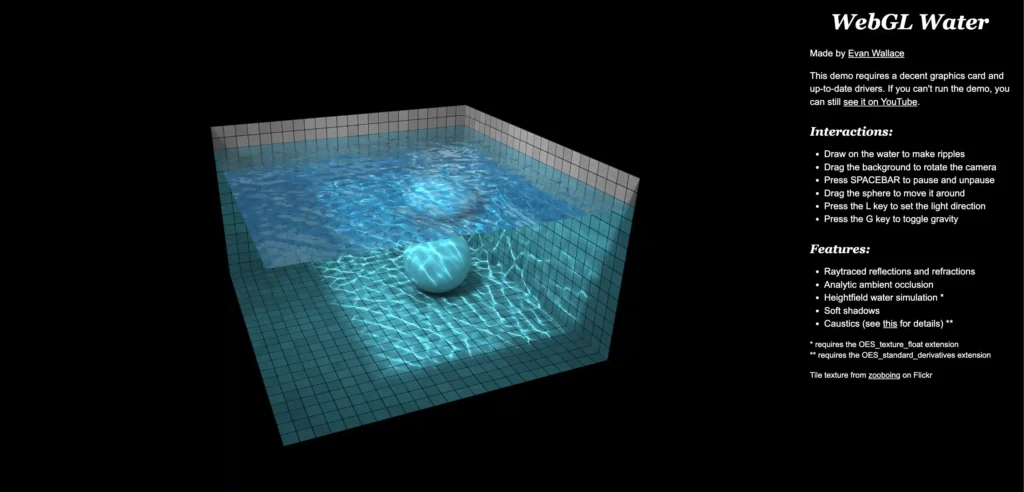 webgl water simulation interactive fluid physics browser graphics real time rendering effect WEBSITES.