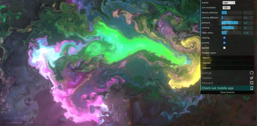 fluid simulation developer website with interactive visuals that make you lose track of time 