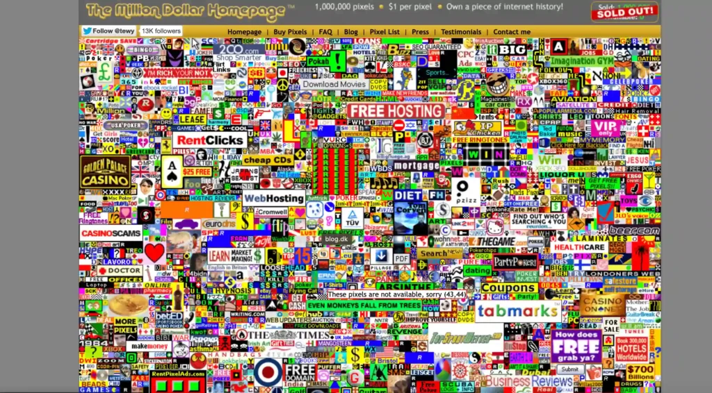 Websites Nobody Visits Anymore (But Still Run): A Tour of the Internet’s Empty Rooms 4Websites Nobody Visits Anymore (But Still Run): A Tour of the Internet’s Empty Rooms interactive website example Screenshot of The Million Dollar Homepage showing colorful pixel ads and old internet website design