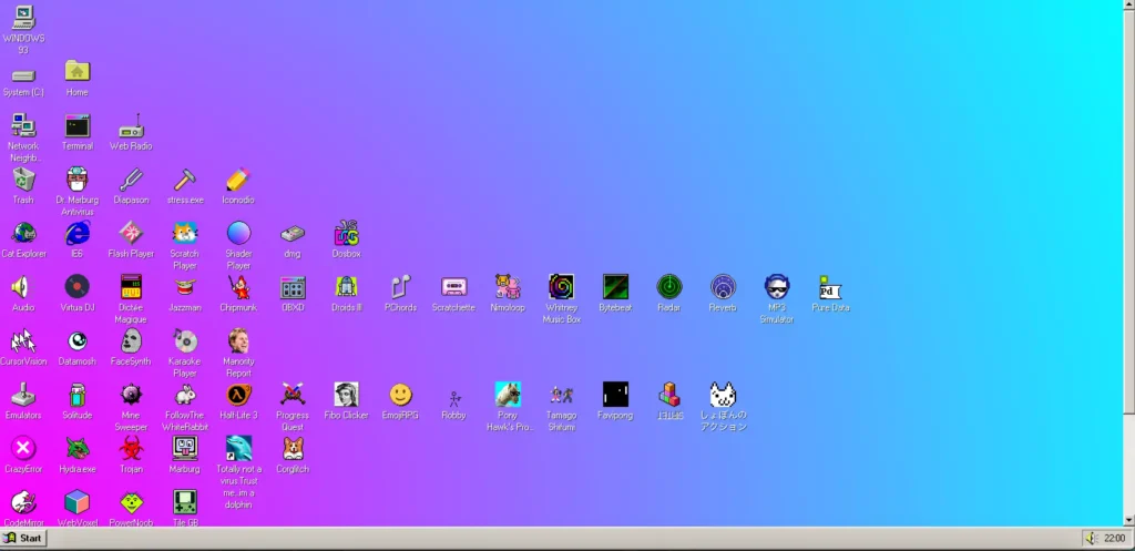 Windows93 fake operating system website with retro desktop interface websites in 90's