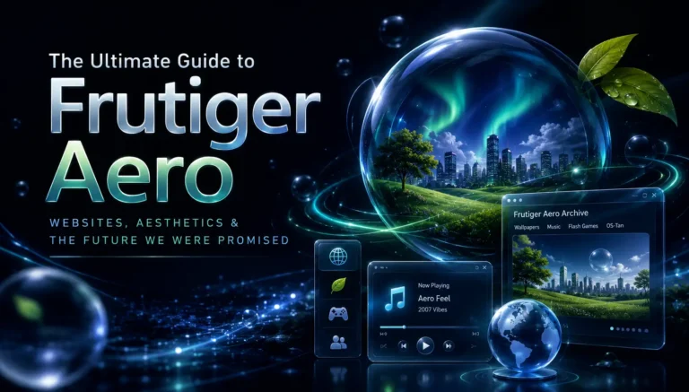 Collage of Frutiger Aero websites featuring glossy user interfaces, transparent glass effects, nature imagery, bubbles, water reflections, and classic 2000s internet aesthetics