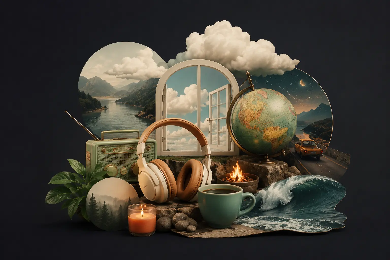 A glowing browser tab showing the best ambient websites to leave open in the background, including myNoise, Radio Garden and Rainy Mood