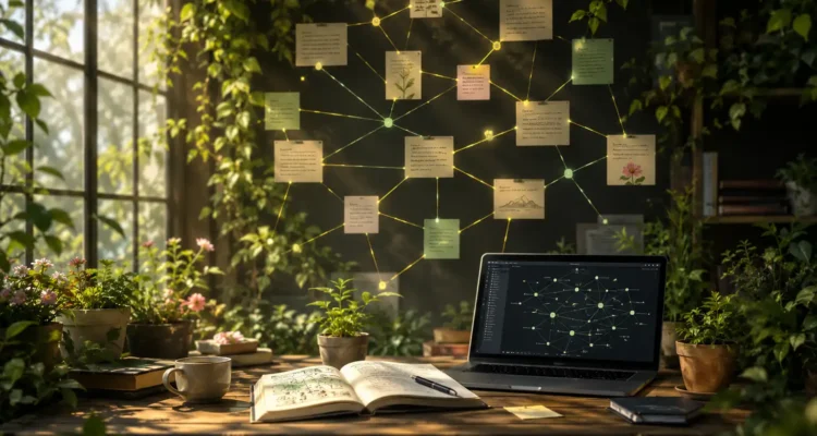 Digital garden website showing interconnected notes and ideas growing over time