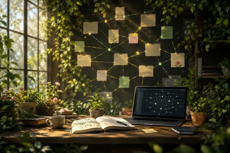 Digital garden website showing interconnected notes and ideas growing over time