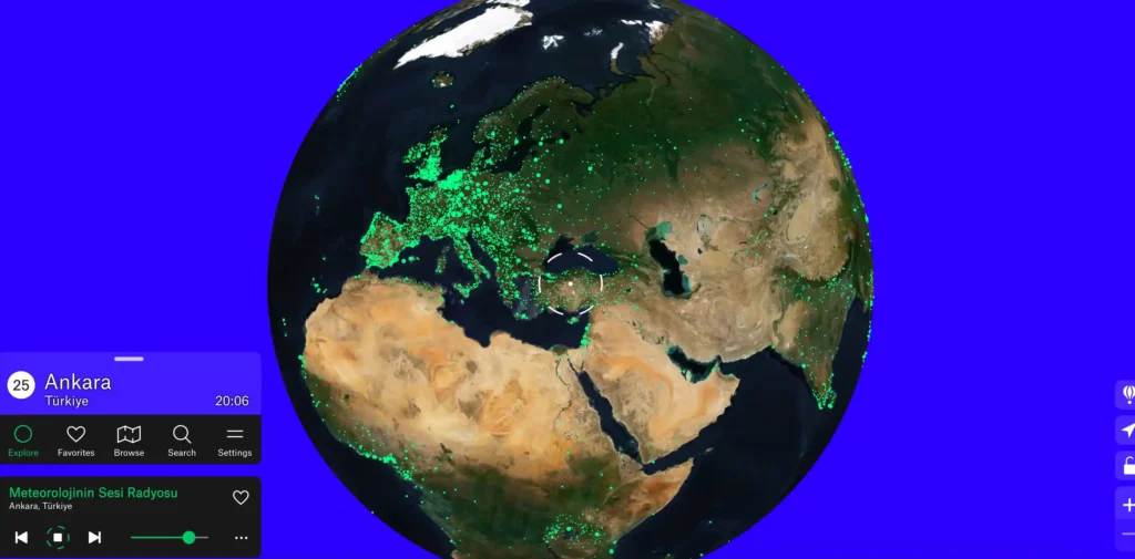 Radio Garden interactive map website for exploring live radio stations worldwide