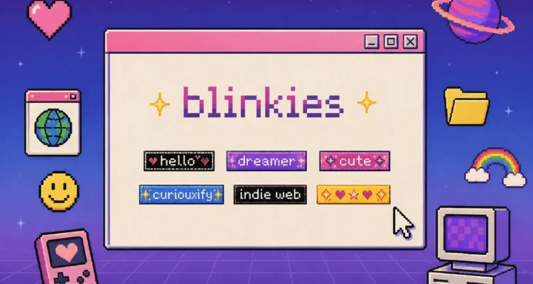 Blinkie websites featuring animated GIF badges on a retro personal homepage