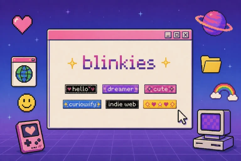 Blinkie websites featuring animated GIF badges on a retro personal homepage
