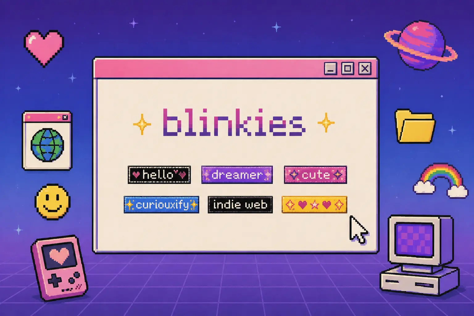 Blinkie websites featuring animated GIF badges on a retro personal homepage