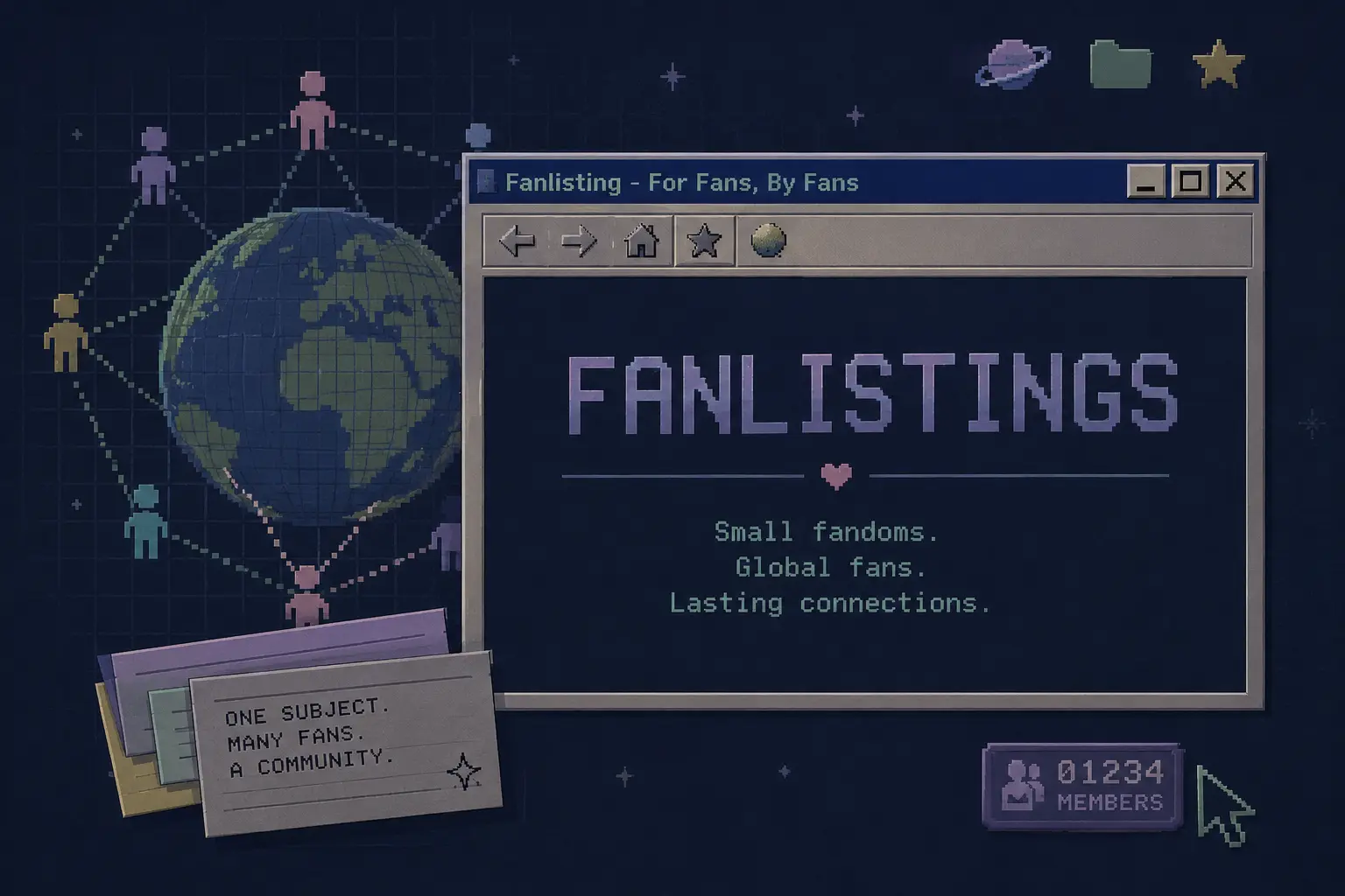 Fanlisting Websites: Tiny Communities That Connected the Early Web 1Fanlisting Websites: Tiny Communities That Connected the Early Web interactive website example Illustration of a retro fanlisting website showing a global community of fans connected through a nostalgic early web interface.