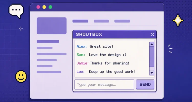 illustration of a website shoutbox sidebar chat widget on a retro personal website
