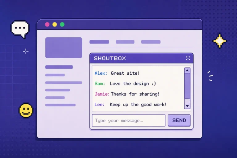 illustration of a website shoutbox sidebar chat widget on a retro personal website