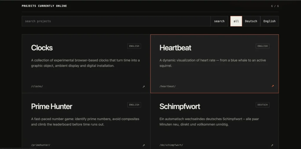 Contarium website featuring a collection of experimental browser projects and interactive web experiments.
