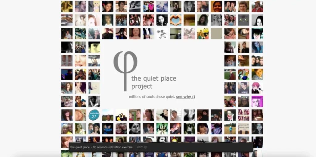 The Quiet Place Project website offering a calming interactive experience designed to help visitors slow down and disconnect.