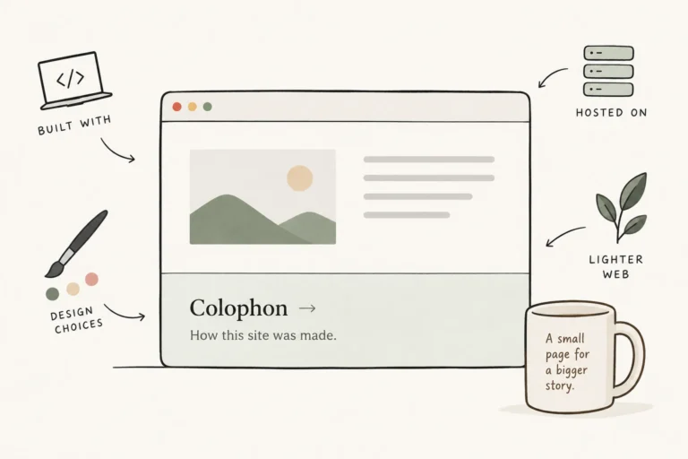 website colophon showing how a website was built and designed